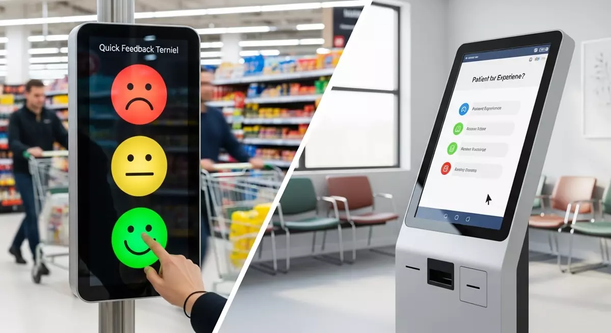 Porównanie szybkiego panelu z emotikonami i rozbudowanego kiosku ankietowego