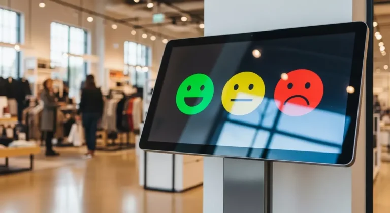 Wolnostojący panel do badania opinii klientów przy wyjściu ze sklepu stacjonarnego