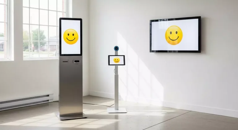 Porównanie wolnostojącego, biurkowego i ściennego panelu do badania opinii