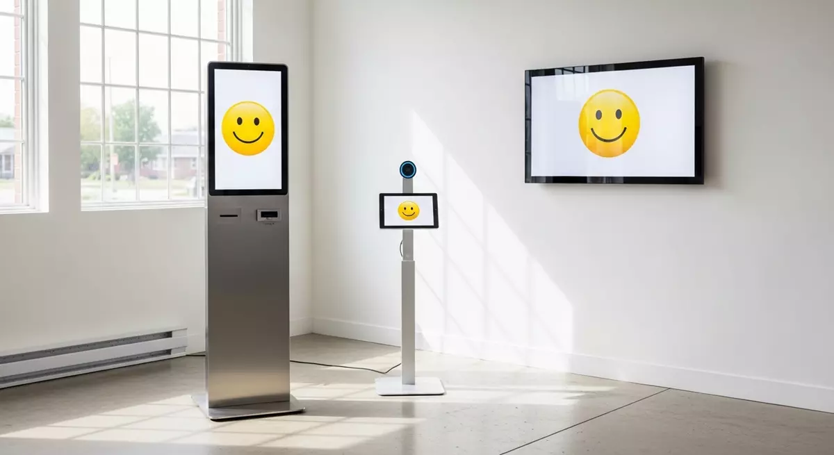 Porównanie wolnostojącego, biurkowego i ściennego panelu do badania opinii