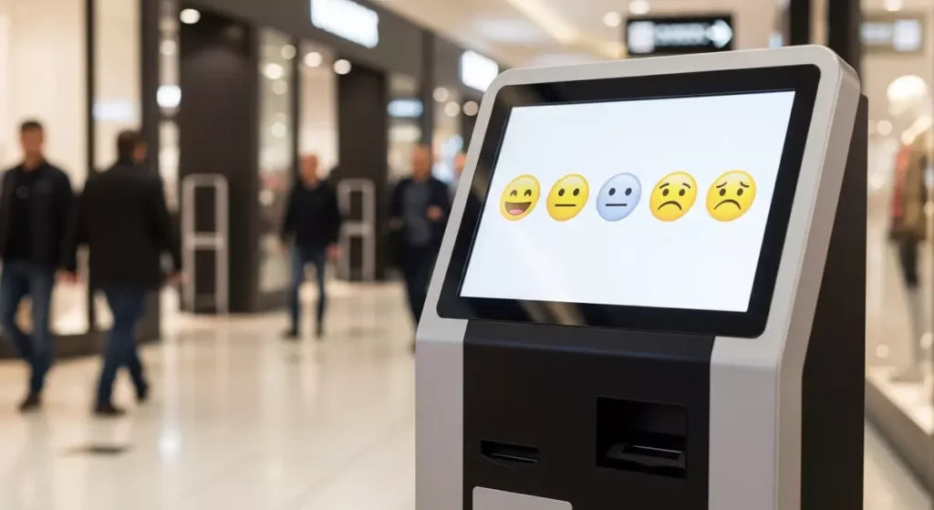 Solidny wolnostojący panel ocen z ekranem dotykowym w galerii handlowej