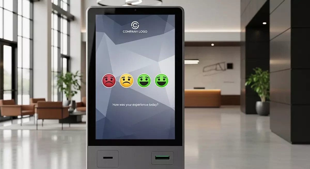 Spersonalizowany panel badania opinii z widocznym logo firmy i dedykowaną grafiką