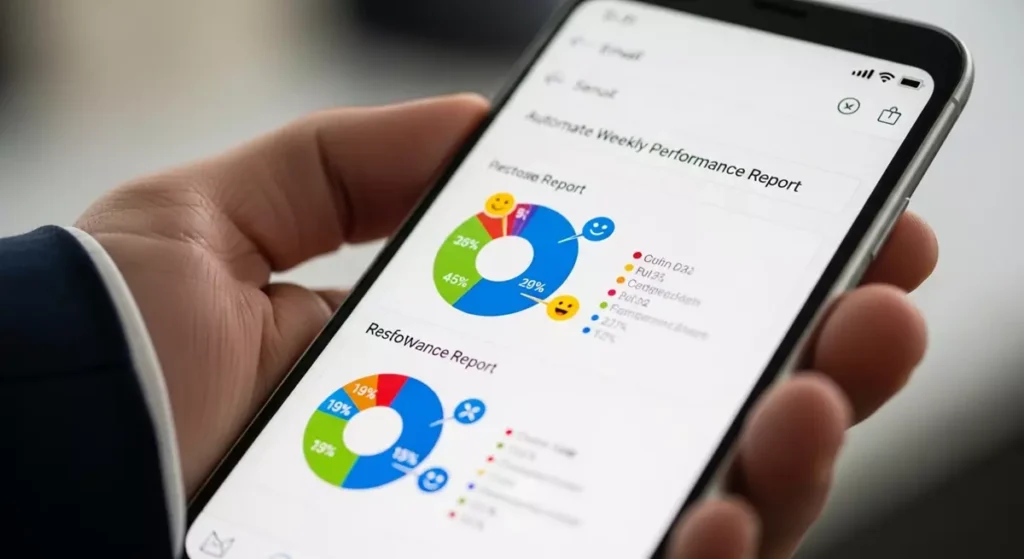 Raport wyników wyświetlony w wiadomości e-mail na ekranie smartfona