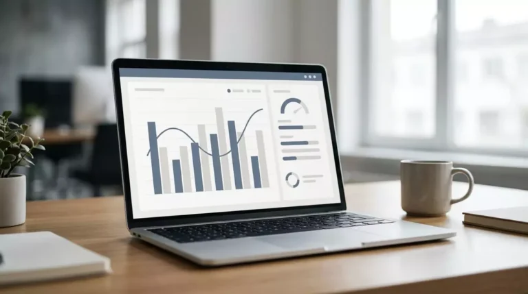 Dashboard analityczny z wynikami badania satysfakcji klientów na laptopie